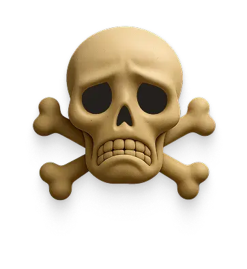Emoji-style image of a sad skull & bones disappointed with itself.